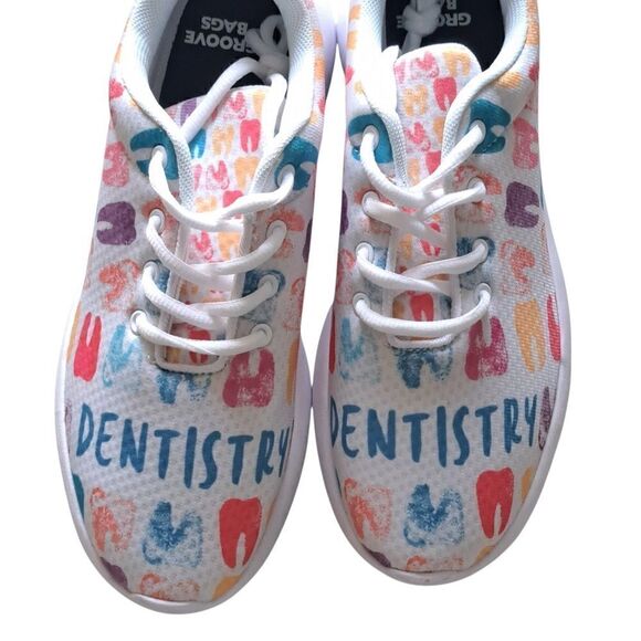 Groove Bags Custom Print Dentistry Lightweight Lace Up Sneaker White Multi Siz 8 - Picture 12 of 13